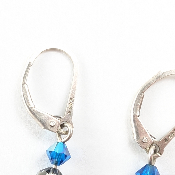 Vintage Scandinavian Blue Crystal Drop Dangle Earrings SIGNED - Picture 2 of 2